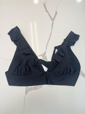 aerie Black Ruffle triangle swim top